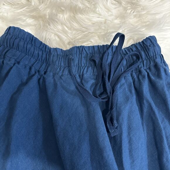 Len Ok Womens 100% Linen Midi Skirt Blue Beachy Size Small Pockets Stretch Waist - Picture 3 of 4